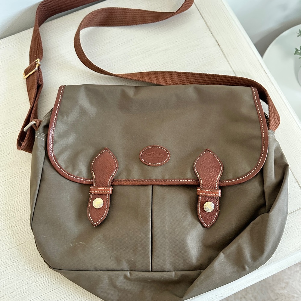 Classic Brown Leather Trim Messenger Bag